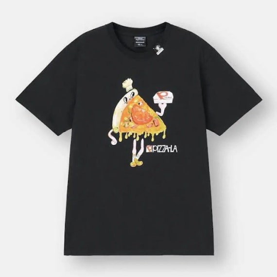 Mihara Yasuhiro X GU Pizza-la Cotton Black T-shirt - Etsy