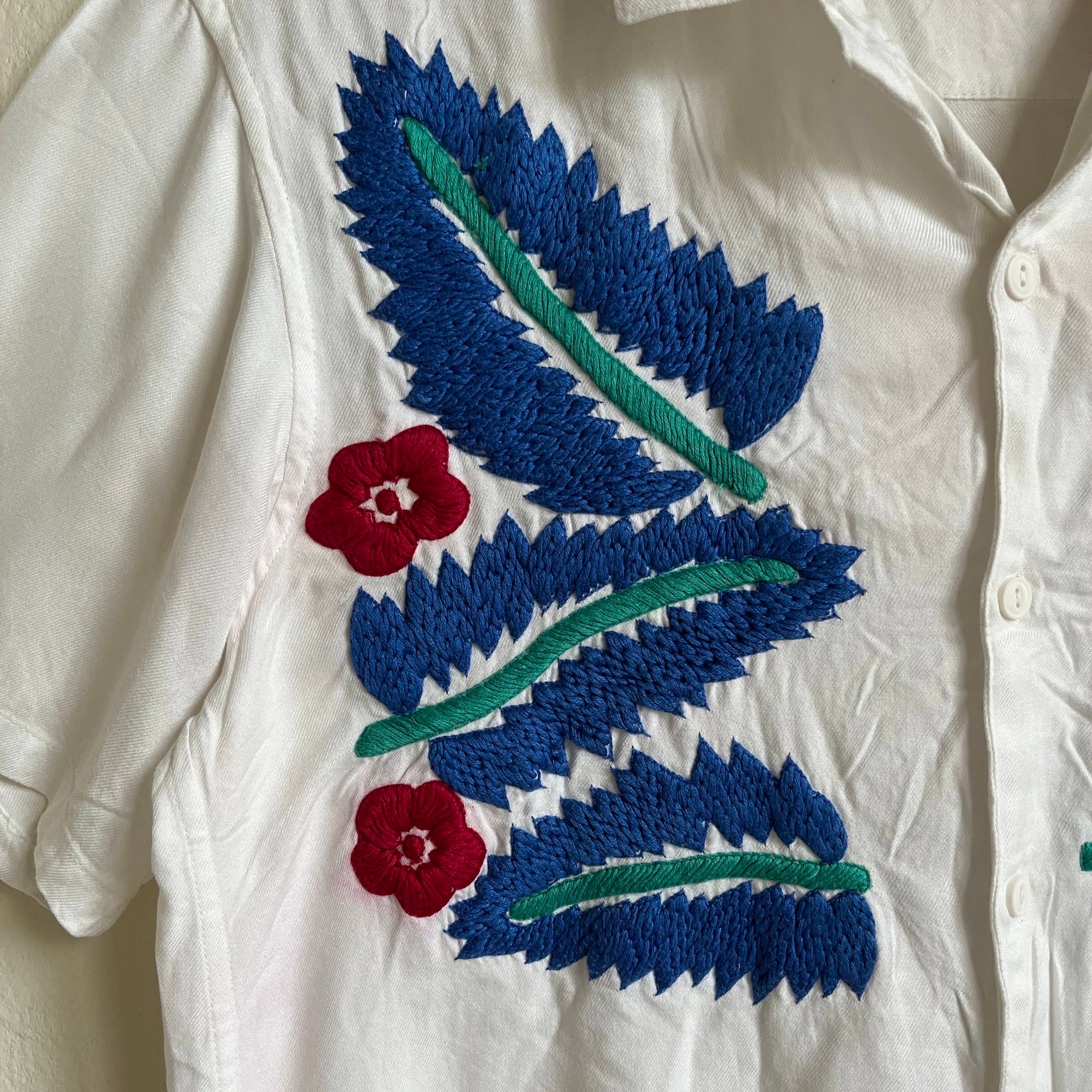 NOMA T.d. Leaf Hand Embroidery Shirt - White - Etsy