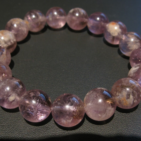 Bracelet quartz améthyste fantôme violet naturel 12 mm