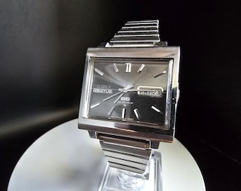 Orologio automatico vintage Seiko 5 Actus, quadrante quadrato nero, prodotto in Giappone