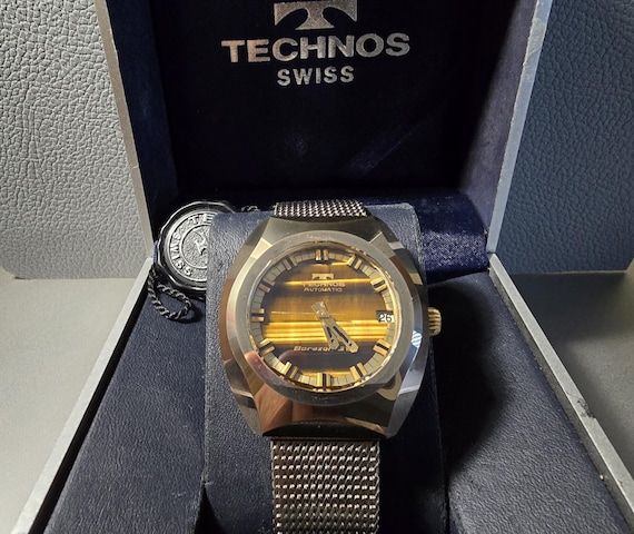 Vintage Technos Borazon-g Automatic Watch, Tiger's Eye Dial, Swiss