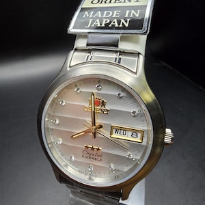 Vintage rare automatic watch Orient , with cubic zirconia stones ,21 Jewels , made in Japan , OLD STOCK !