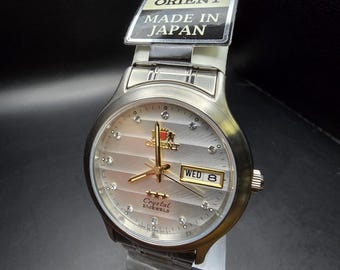 Orologio automatico vintage Orient, zirconi cubici, 21 gioielli, prodotto in Giappone