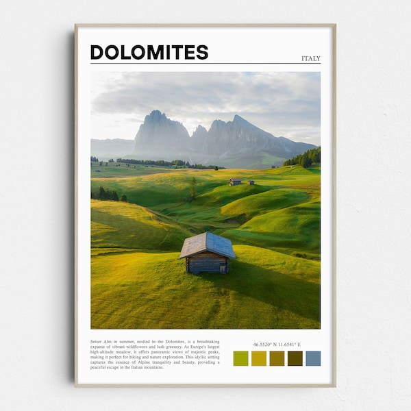 Dolomites Art Print, Italy Print, Seiser Alm Wall Art, Cadeau de voyage, Affiche de voyage, Europe Print, Photographie aérienne, Décoration murale de montagne