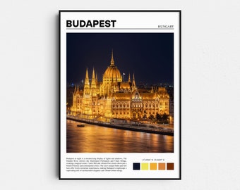 Impresión fotográfica de la noche de Budapest, Parlamento húngaro, arte mural de Budapest, póster de Budapest, foto de Budapest, decoración de pared de Budapest, regalo de Hungría