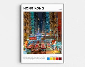 Impresión fotográfica de una calle nocturna de Hong Kong, póster de viaje