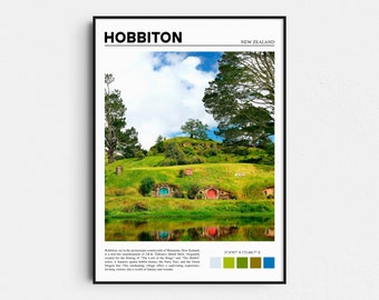 Impresión de Hobbiton, póster de viaje de El Señor de los Anillos, Nueva Zelanda
