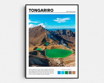 Impresión del Parque Nacional Tongariro, póster de viaje a Nueva Zelanda, acabado mate