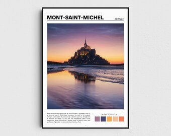 Impresión del Mont Saint Michel, póster de viaje a Normandía, decoración del hogar en Francia