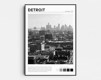 Impresión del horizonte de Detroit, fotografía de viajes de Michigan, arte mural urbano