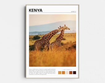 Impresión de jirafa de Kenia, fotografía de viajes a África, arte mural de la sabana