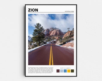 Zion National Park poster, Zion print, Zion poster, Zion National Park print, Zion muurkunst, Zion National Park kunst, Utah Travel poster