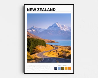 Aoraki Mount Cook Print, New Zealand Travel Poster, Lake Pukaki