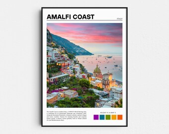 Amalfi Coast Art Print, Positano Italy, Travel Poster