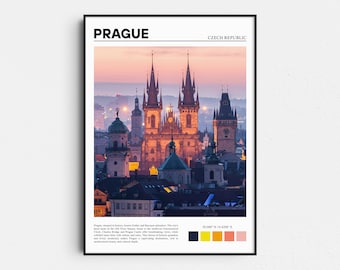 Impresión artística del horizonte de Praga al anochecer, fotografía de viajes de la República Checa