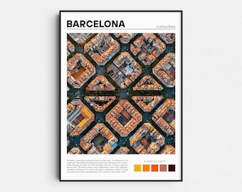 Impresión de Barcelona, póster de viaje a España, arte mural con fotografía aérea de Barcelona, obra de la Sagrada Familia, póster de Barcelona, arte de Guadix, regalo de viaje