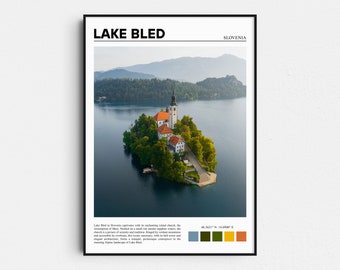 Lake Bled Travel Poster, Travel Print of Lake Bled, Slovenia, Slovenia Art, Lake Bled Gift, Wall Art Print, Slovenia Home Decor