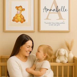 Personalised Nursery Prints | Tigger & Initial Wall Art | Custom Name Decor | Baby Room | Set of 2 | Winnie the Pooh Inspired