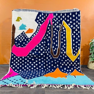 Hand Knotted Moroccan Rug, All Wool Berber Carpet, Custom Rug, Genuine Lamb Wool, Beni Ourain Rugs, Colorful rug, Moroccan Area Rug