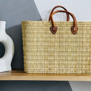 Straw Bag With Leather Handle, Shopping Basket Bag, Moroccan Basket, Straw Beach Bag, Farmers Market Bag.