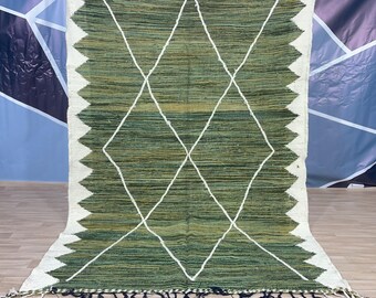 Flat Kilim rug, Olive Green Moroccan rug, Custom Handmade rug, Kilim area rug, Beni rug, Nursery rug