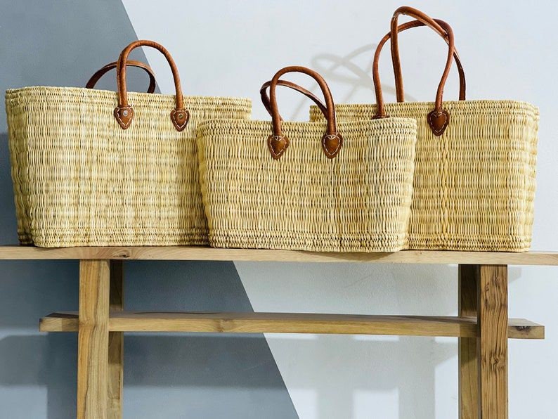 Authentic Medium Market Basket Leather Handle Straw Tote Bag