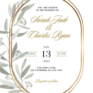 グリーンとゴールドの結婚式招待状 - パーソナライズされたエレガンス | 編集可能なテンプレート | モダンでカスタマイズ可能なウェディング カード - すぐにダウンロード