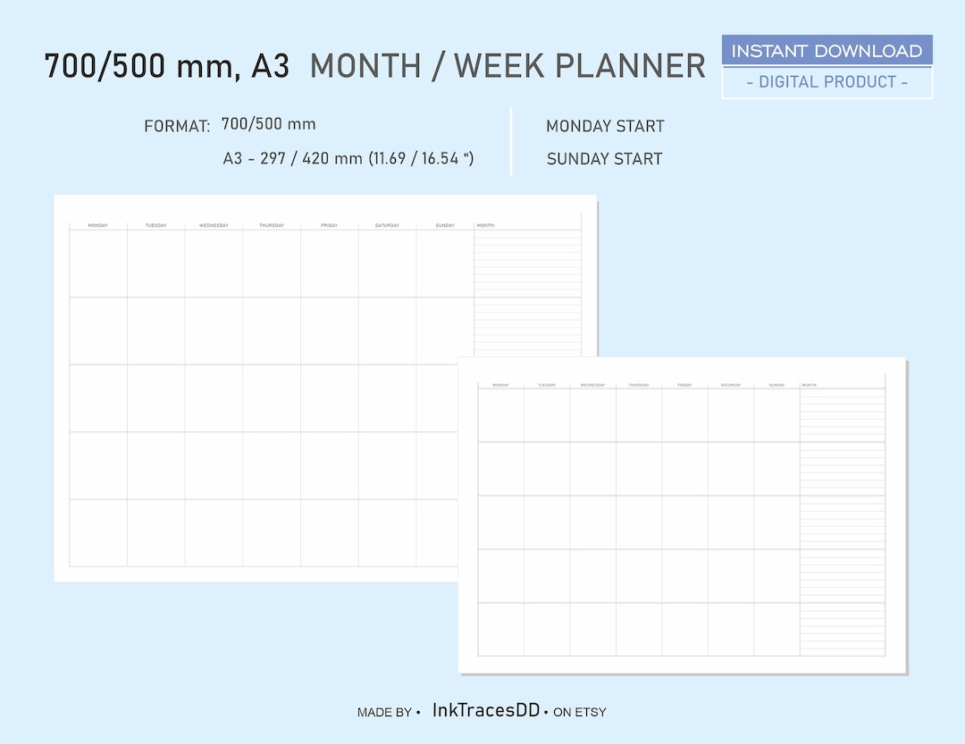 Printable Month Week Planner Minimalist Design Week Planner Instant ...