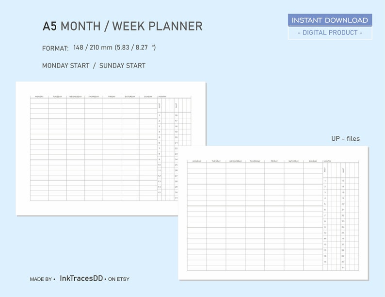 Printable Month Week Planner Minimalist Design Planner Week Instant ...