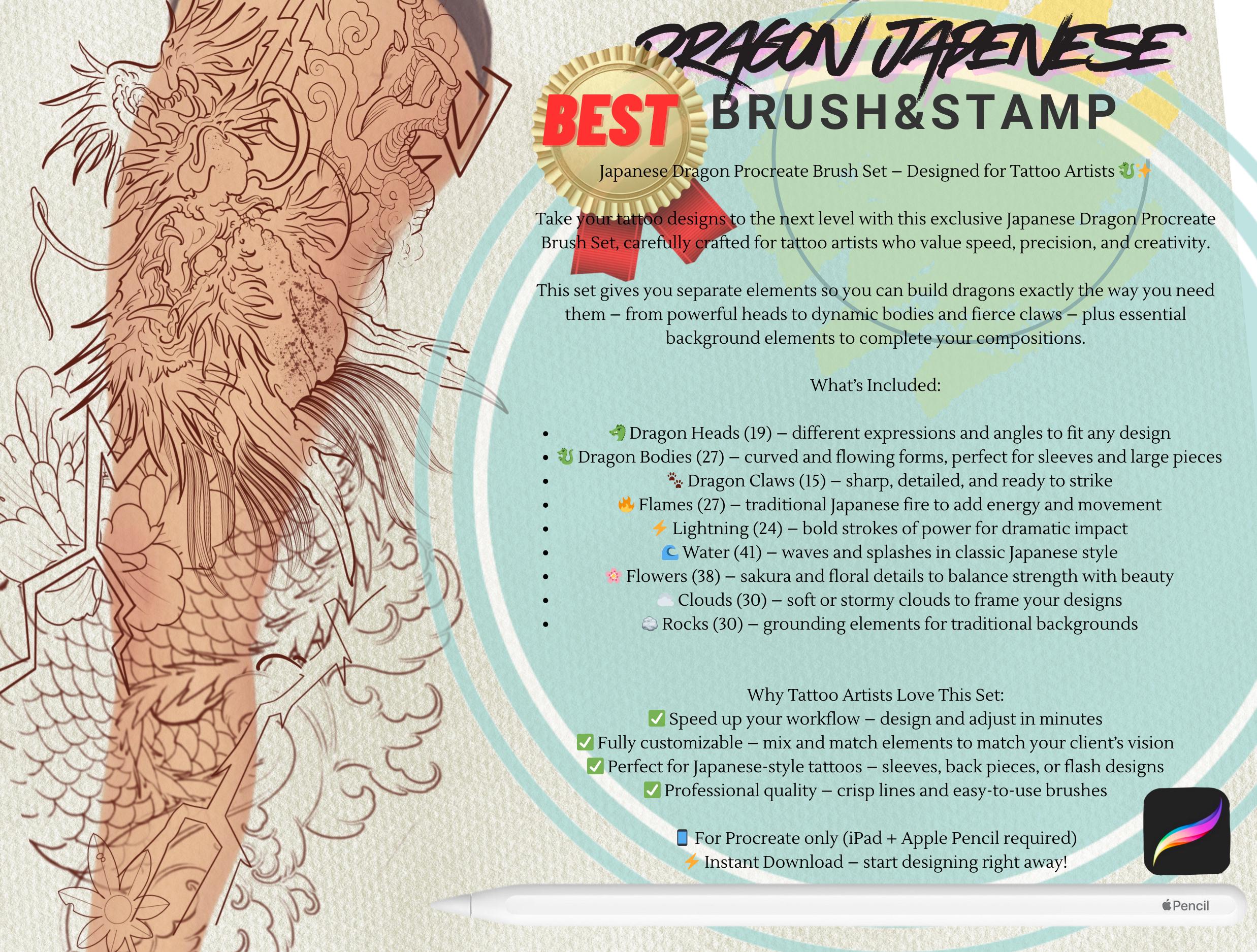 Japanese Dragon Tattoo Procreate Brush Set: Heads, Bodies, Claws ...