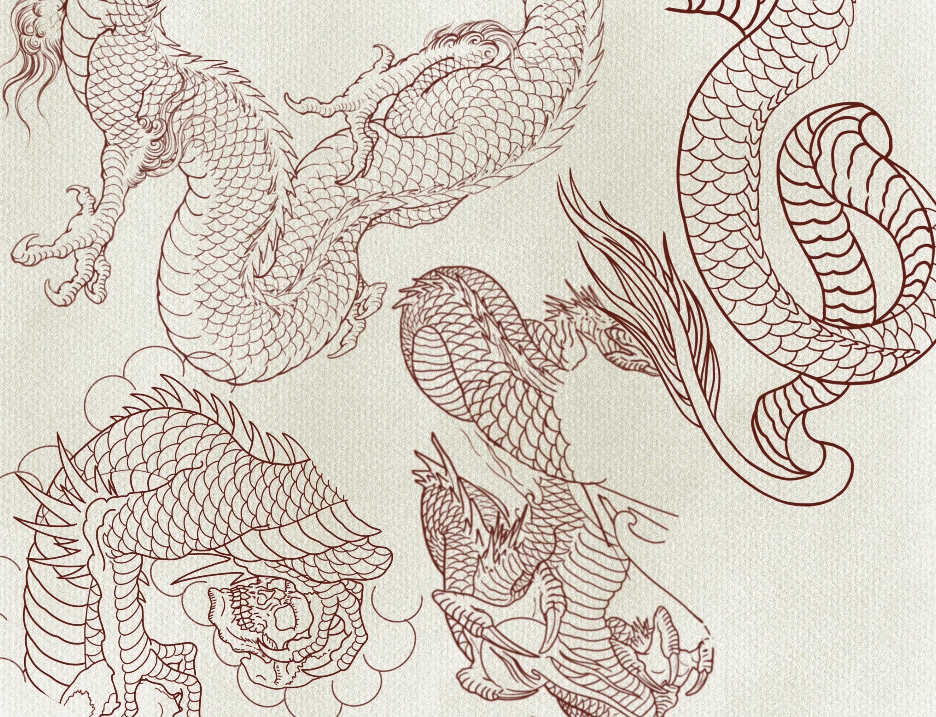 Japanese Dragon Tattoo Procreate Brush Set: Heads, Bodies, Claws ...