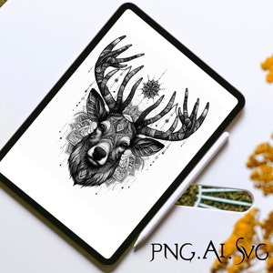 Veado, rena, design, arte, vintage, ilustração, oculto, pôster, desenho, svg, pdf,