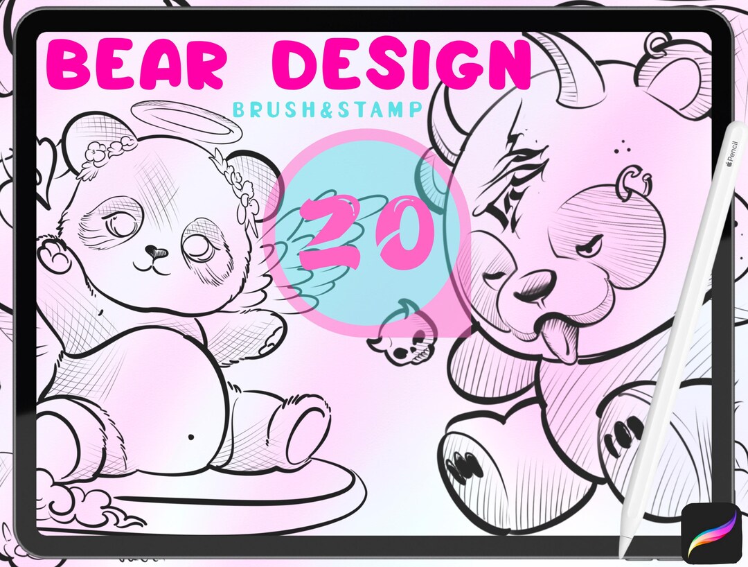 Bear Procreate Brush Set: Panda, Red Panda Design Stamps (digital ...