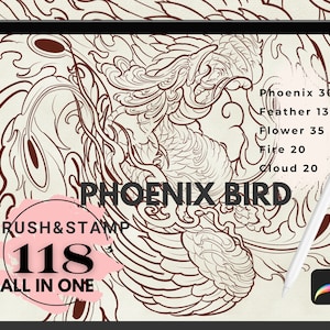 Procreate Phoenix Brush Set: Japanese Tattoo Art Stamps (Digital Download)