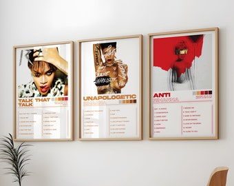 Rihanna Posters 3 Pack, Rihanna Albums Art Cover Wall Print Painting, Rihanna Poster, Rihanna Set of 3 Posters, Anti Poster, Unapologetic