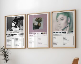 Ariana Grande Posters 3 Pack, Ariana Grande Albums Art Cover Wall Print Painting, Ariana Grande Set de 3 carteles, Postions, Thank U Next