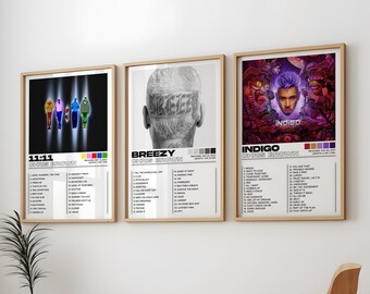 Chris Brown Posters 3 Pack, Chris Brown Albums Art Cover Wall Print Painting, Chris Brown Set of 3 Posters, 11:11, Breezy, Indigo Album Art