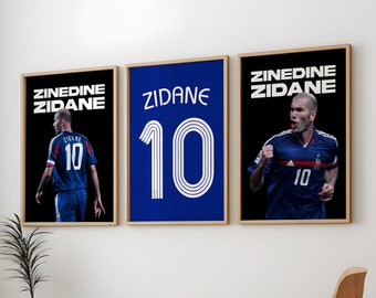 Confezione da 3 poster Zidane, Zidane France Art Soccer Wall Print Painting, Zidane Set di 3 poster, Zidane France Poster, Zinedine Zidane Poster