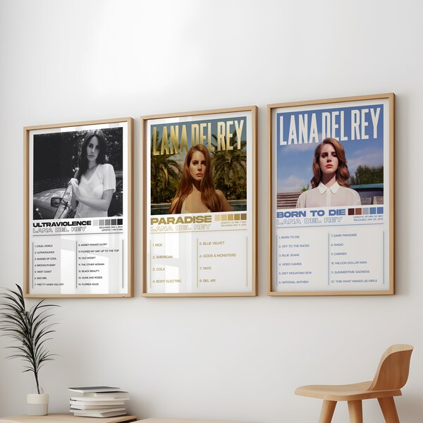 Lot de 3 affiches Lana Del Rey, albums Lana Del Rey, impression murale, couverture artistique, lot de 3 affiches Lana Del Rey, Born To Die, Ultraviolence