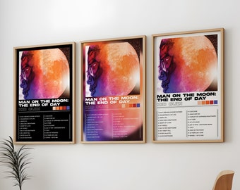 Confezione da 3 poster di Man On The Moon, copertina dell'album The End Of Day, stampa murale, set di 3 poster di Kid Cudi, poster di copertina dell'album di Kid Cudi