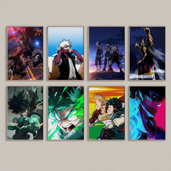 My Hero Academia Posters 8 Pack, Boku No Hero Anime Set Art Anime Print Painting, My Hero Academia WallArts Bundle, Deku Poster, MHA Poster