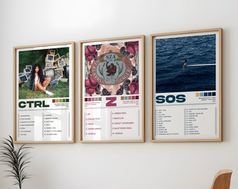 Lot de 3 affiches SZA, impression murale pour pochette d'art albums SZA, affiche SZA, lot de 3 affiches Sza, affiche d'album Sos, affiche de couverture d'album Ctrl