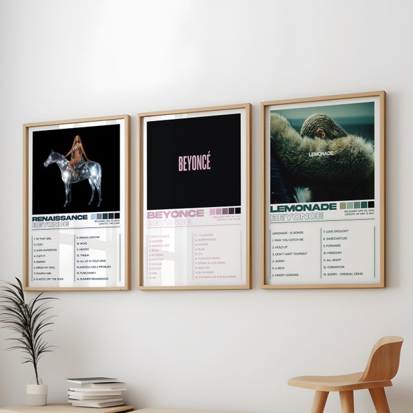 Beyonce Posters 3 Pack, Beyonce Albums Art Cover Wall Print Painting, Beyonce Poster, Beyonce Set of 3 Posters, Renaissance, Lemonade Album