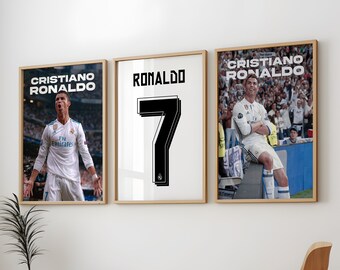 Cristiano Ronaldo Posters 3 Pack, Cristiano Ronaldo Madird Art Soccer Wall Print Painting, CR7 Real Madrid Set de 3 carteles, Ronaldo Poster