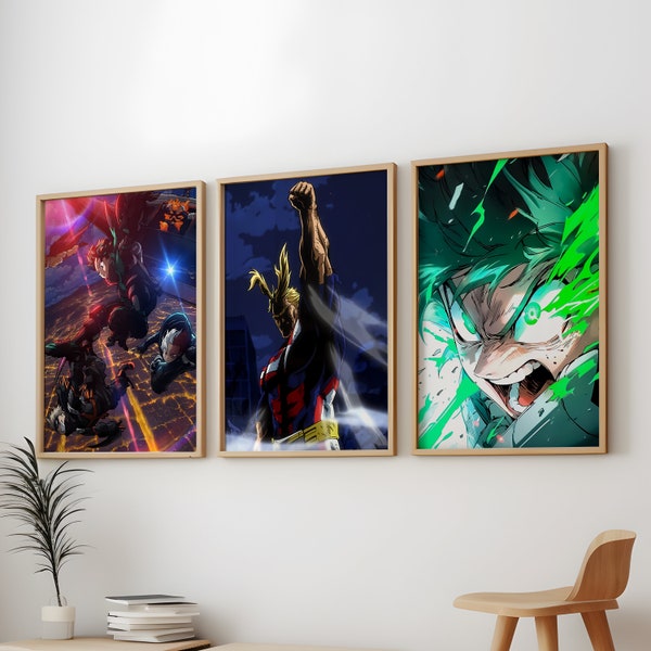 My Hero Academia Posters 3 Pack, Boku No Hero Anime Set Art Anime Print Painting, My Hero Academia WallArts Bundle, Deku Poster, MHA Poster