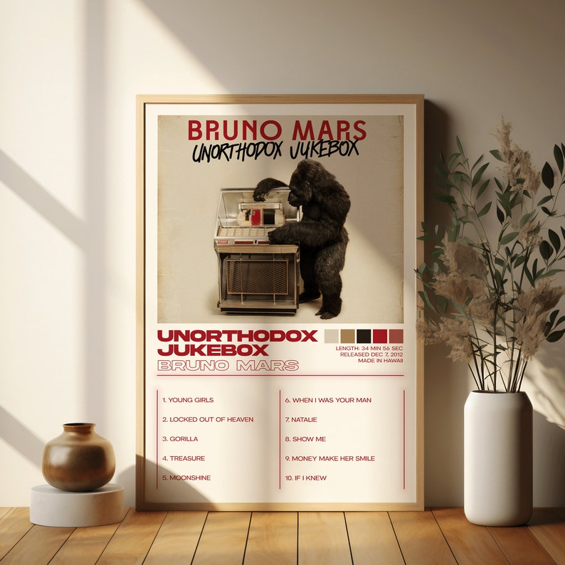 Bruno Mars Posters 3 Pack, Bruno Mars Albums Art Cover Wall Print Painting, Bruno Mars Poster, Bruno Mars Set van 3 Posters, 24k Magic Album afbeelding 7