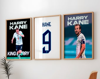 Harry Kane Posters 3 Pack, Harry Kane Engeland Art Soccer Wall Print Schilderij, Harry Kane Set van 3 Poster, Engeland Voetbal Poster, Kane Poster