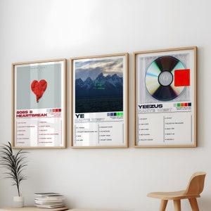 Kanye West Posters 3 Pack, Kanye West Album Art Cover Wall Print Painting, Ye Poster, Kanye West Set of 3 Posters, Yeezus, 808s & Heartbreak