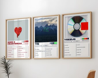 Kanye West Posters 3 Pack, Kanye West Album Art Cover Wall Print Painting, Ye Poster, Kanye West Set of 3 Posters, Yeezus, 808s & Heartbreak