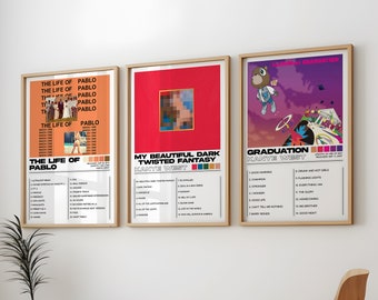 Confezione da 3 poster di Kanye West, copertina dell'album di Kanye West, stampa murale, set di 3 poster di Kanye West, laurea, album The Life Of Pablo